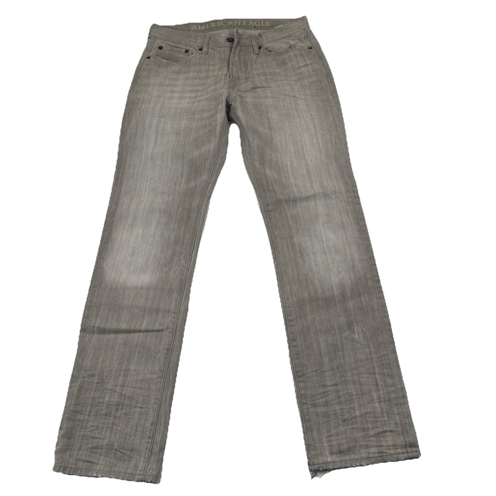 American Eagle Slim Straight Gray Jeans Men's 29x32 (31x30) Raw Hem